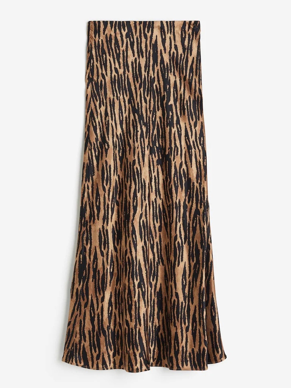 H&M Brown and Black Animal-Pattern Midi Skirt
